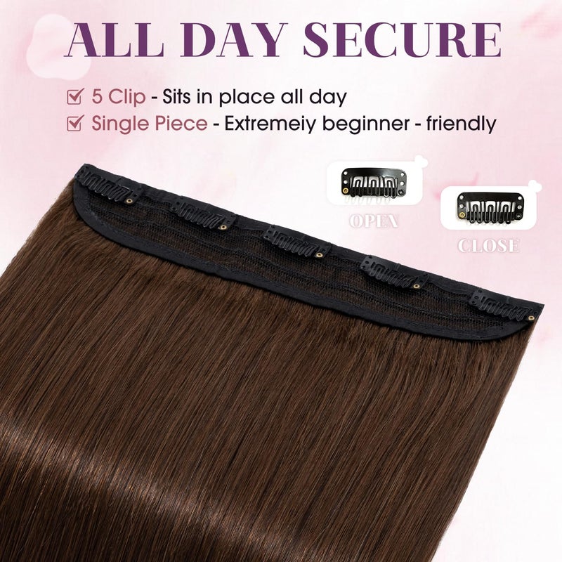 S-noilite Clip in Human Hair Extensions One Piece 5 Clips 3/4 Full Head Clip on Remy Hair Extension For Women Lighter One-Piece Design 18Inch 50g Medium Brown - Image 3